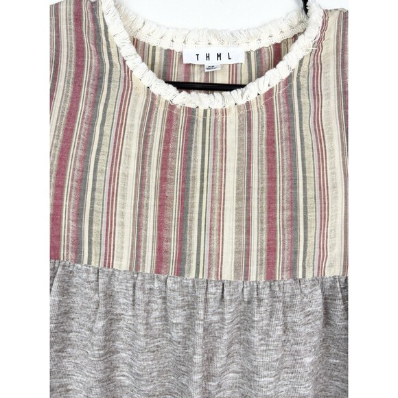 THML Anthropologie Striped Boho Fringe Beige Blouse Top, Extra Small, XS - Picture 3 of 6